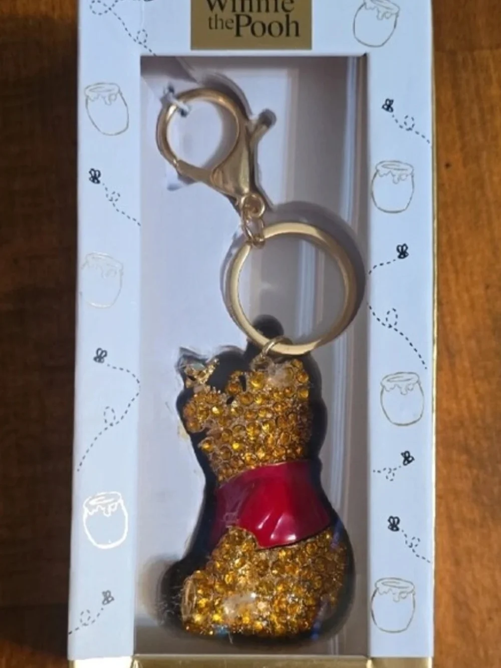 Gold Crystal Bear Keychain with Red Sweater